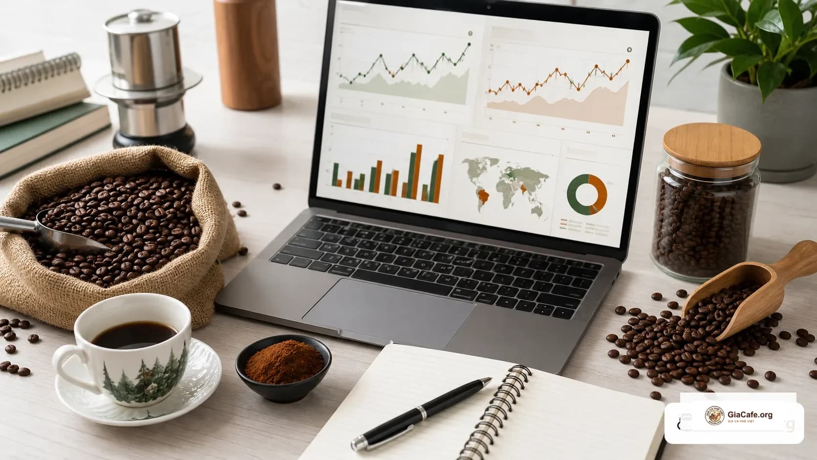 Phân tích giá cà phê trên GiaCafe.org với bảng giá và biểu đồ